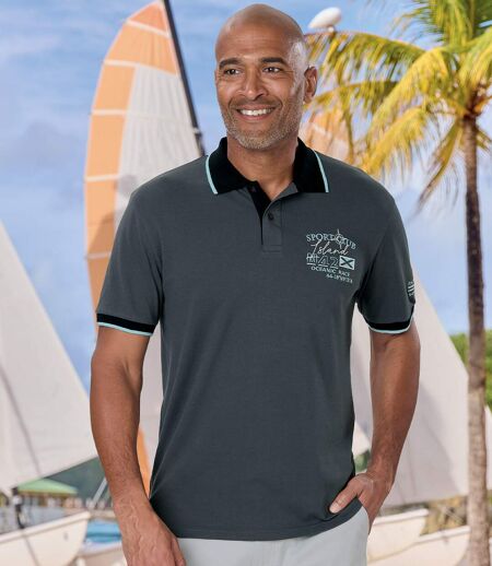 Pack of 2 Men's Pacific Polo Shirts - Blue Grey  