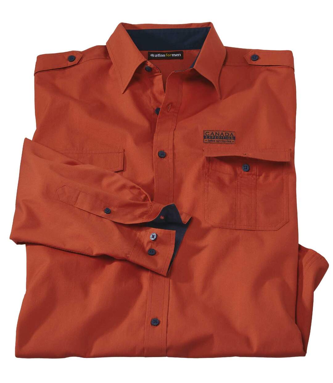 Men's Cotton Poplin Long Sleeve Pilot Shirt - Burnt Orange