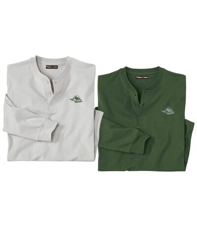 Pack of 2 Men's Long Sleeve Tops - Light Grey Green