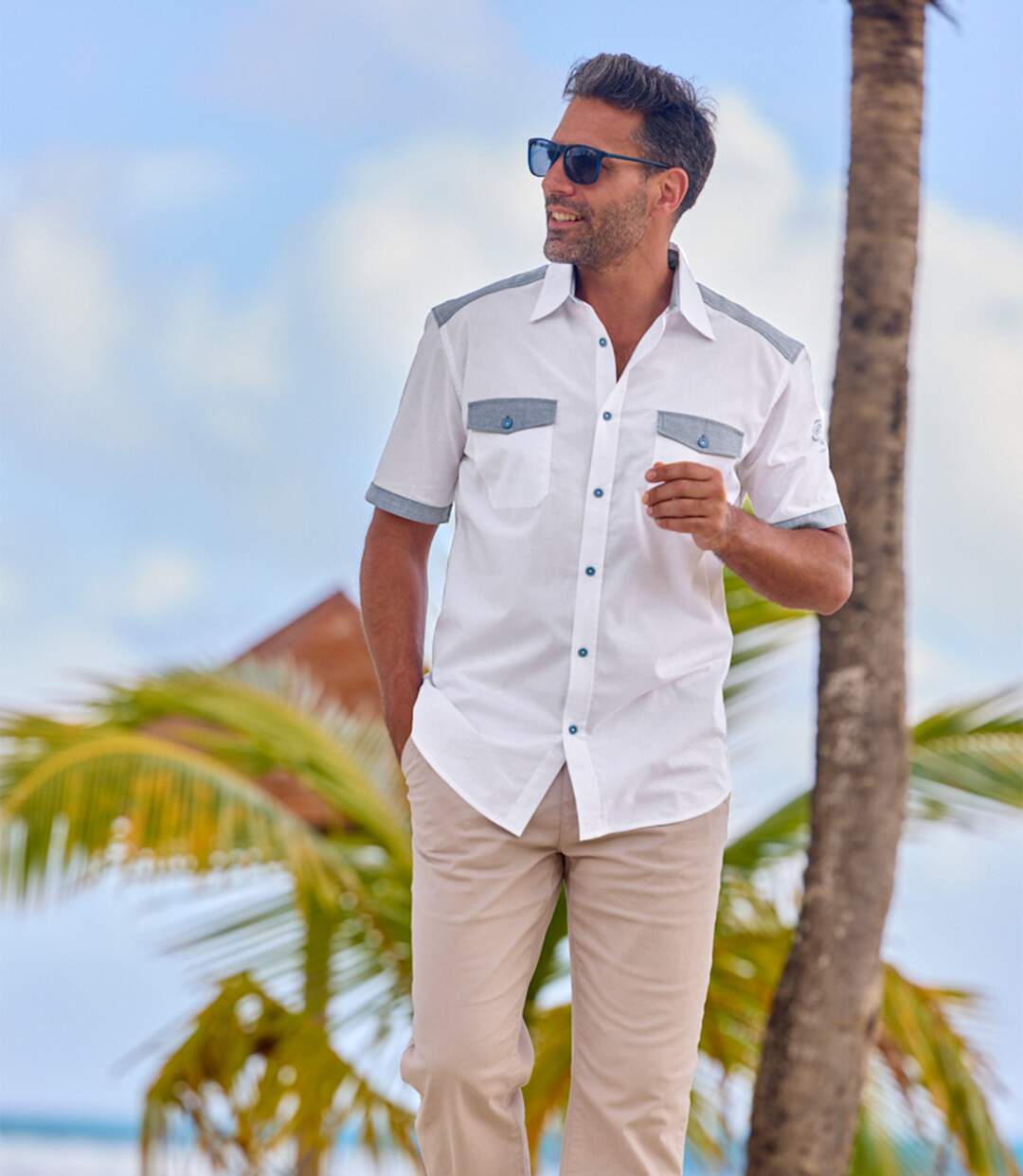 Fehér ing chambray anyagú részletekkel-4