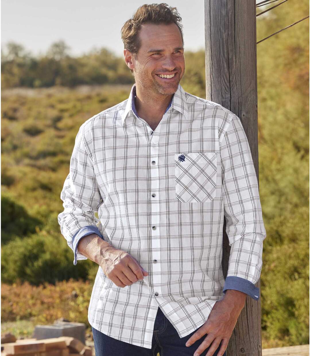 Men's White Checked Poplin Shirt-2