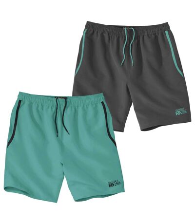 Pack of 2 Men's Microfibre Running Shorts - Green Anthracite