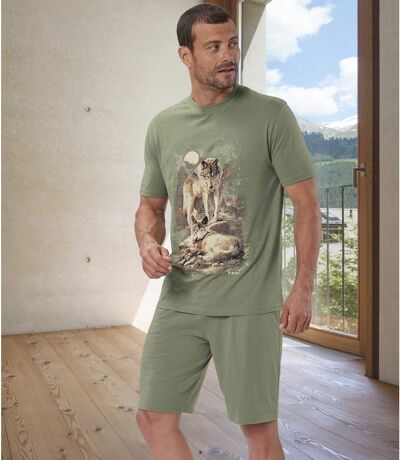 Krátké žerzejové pyžamo s potiskem motivu vlků
