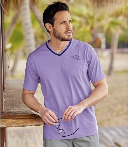Pack of 3 Men's V-Neck T-Shirts - White Turquoise Purple