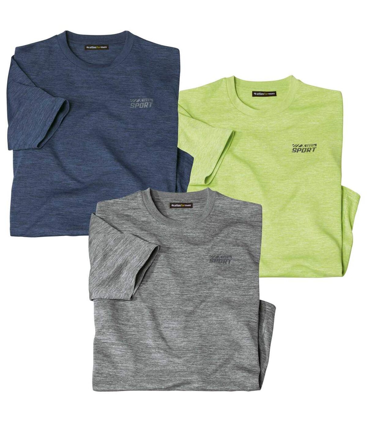 Pack of 3 Men's Sporty T-Shirts - Blue Lime Green Gray Atlas For Men
