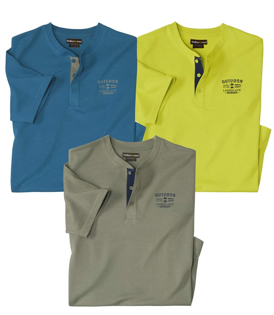 Set van 3 T-shirts met Henley kraag Outdoor-1