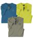 Pack of 3 Men's Henley T-Shirts - Khaki Blue Lime Green-1