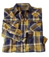 Men's Flannel Checked Shirt - Blue, Mustard and Cream Atlas For Men