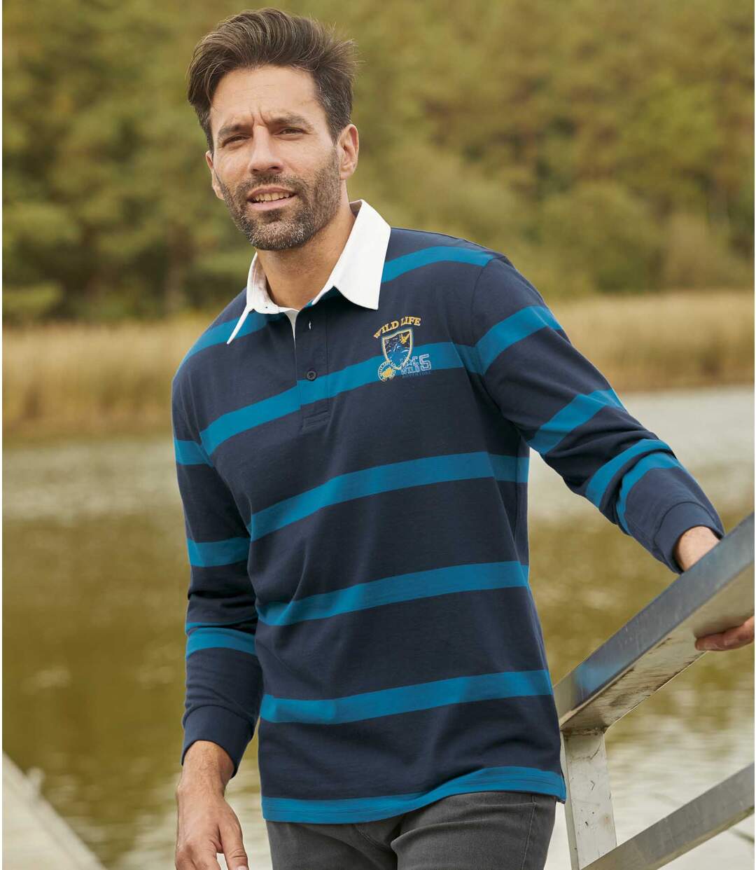 Navy blue men's on sale long sleeve polo shirt