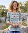 Women's Striped Floral Top - Blue and Pink Atlas For Men