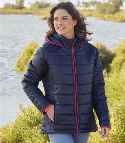 Women's Navy Iridescent Puffer Jacket - Water-Repellent