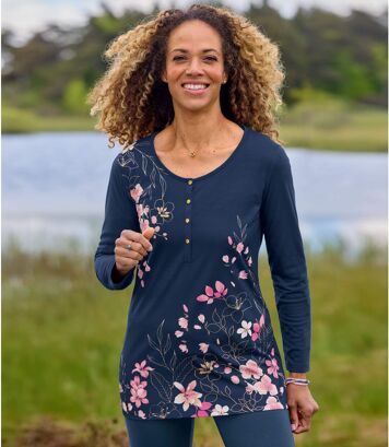 Tee-shirt Col Pressionné Imprimé Floral