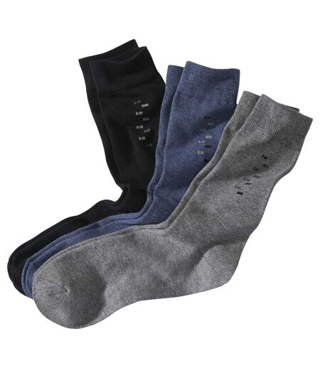 Pack of 3 Pairs of Men's Patterned Socks - Black Blue Grey
