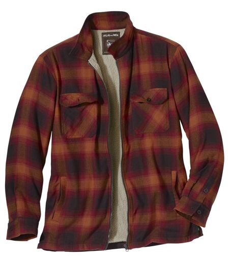 Men’s Full Zip Red Flannel Overshirt with Sherpa Lining 