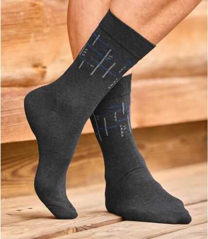 Pack of 4 Pairs of Men's Patterned Socks - Grey Black Anthracite