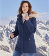 Women's Navy Faux-Fur Hooded Parka - Water-Repellent Atlas For Men