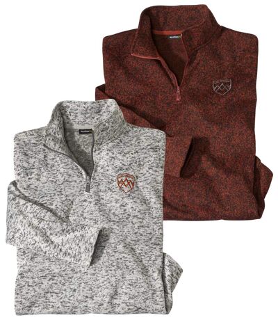 Pack of 2 Men's Brushed Fleece Sweaters - Gray Burgundy