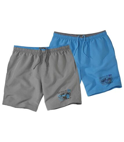 Pack of 2 Men's Microfibre Swim Shorts - Blue Grey