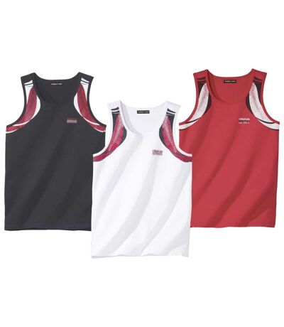 Pack of 3 Men's Sporty Vests - Red, Black, White