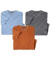 Sada 3 jednobarevných triček s výstřihem do V Atlas For Men