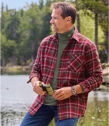 Men's Burgundy Checked Flannel Shirt