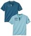 Pack of 2 Men's Button-Neck T-Shirts - Turquoise Blue