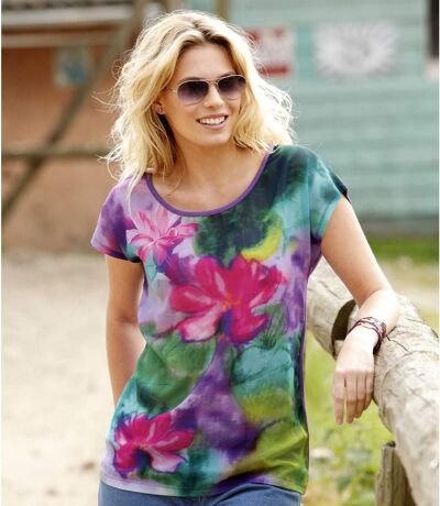 Women's Flower Print Twin-Fabric T-Shirt