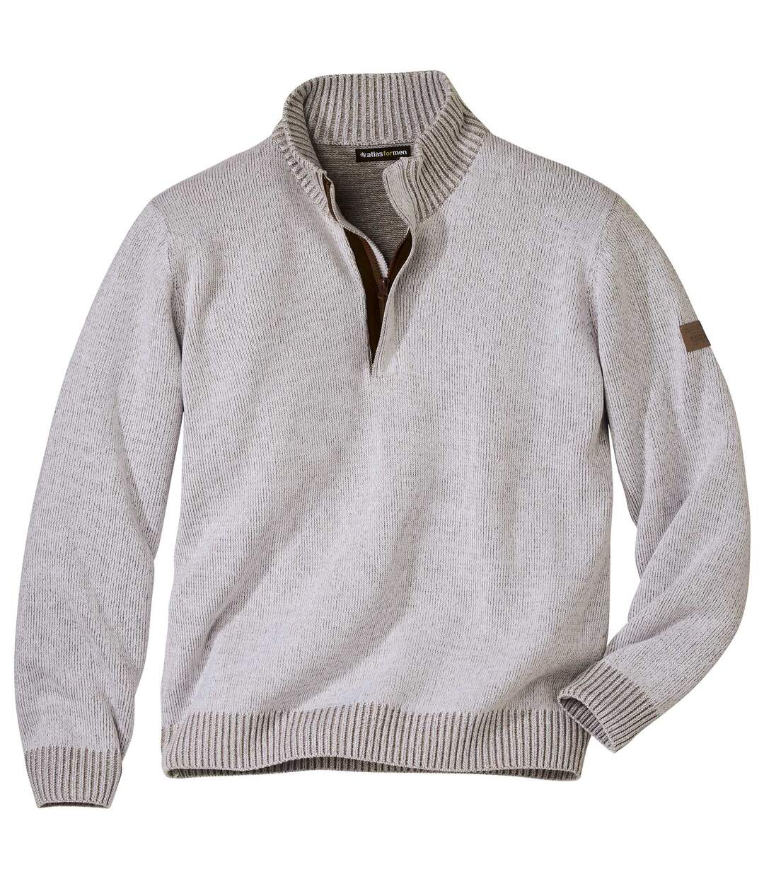 Bavlněný melírovaný pulovr se zapínáním u krku Atlas For Men