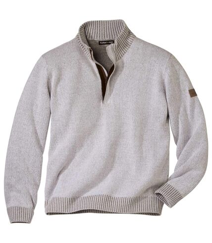 Pullover aus melierter Baumwolle mit Troyer-Kragen
