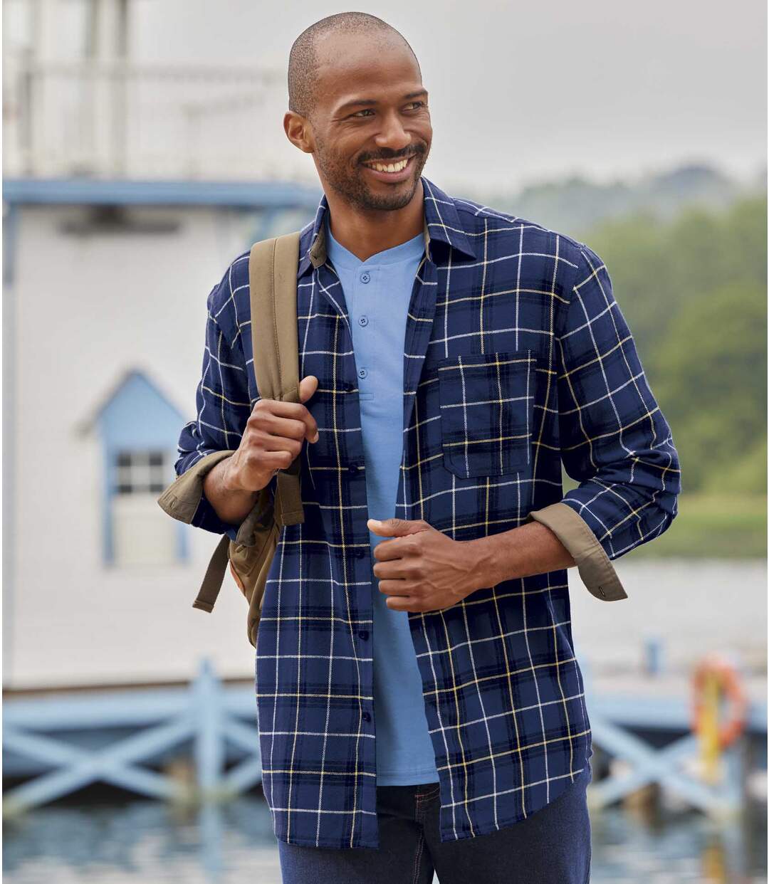 Men's Blue Checked Flannel Shirt