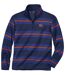 Men's Striped Brushed Fleece Sweater - Navy Blue Orange 