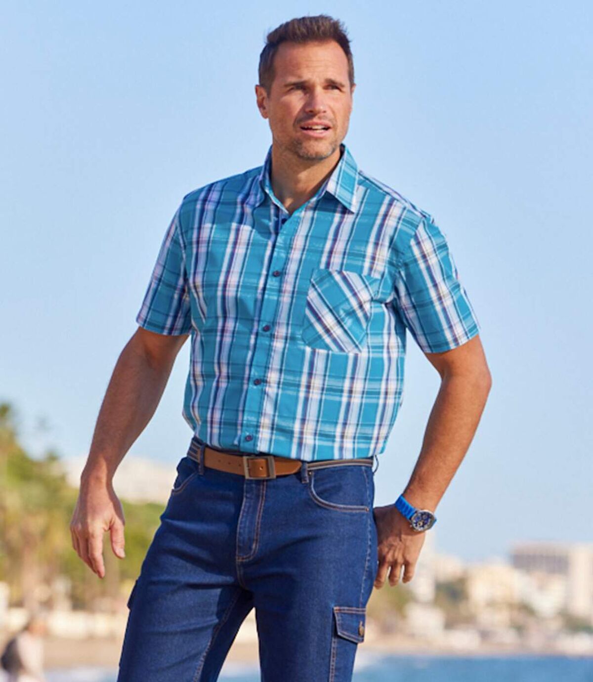 Kariertes Sommerhemd Karibik mit Stretch-Effekt Atlas For Men