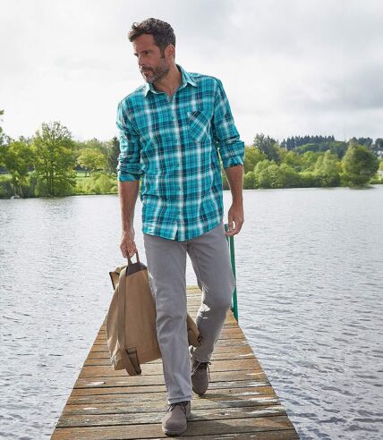 Chemise à carreaux en flanelle homme - bleu