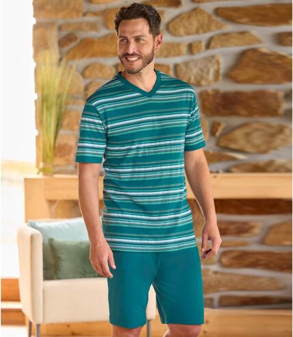 Men's Teal Cotton Pyjama Short Set