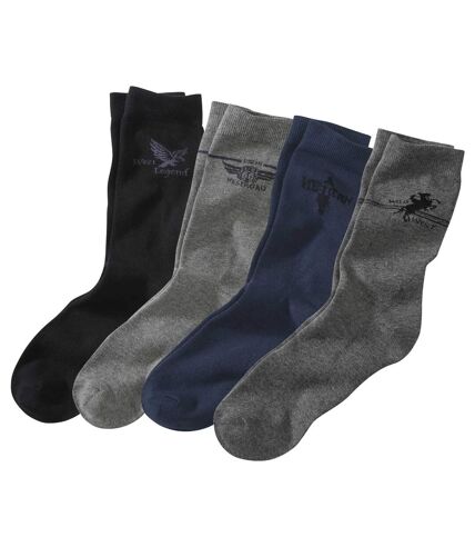 Pack of 4 Pairs of Men's Comfort Socks - Black Grey Navy