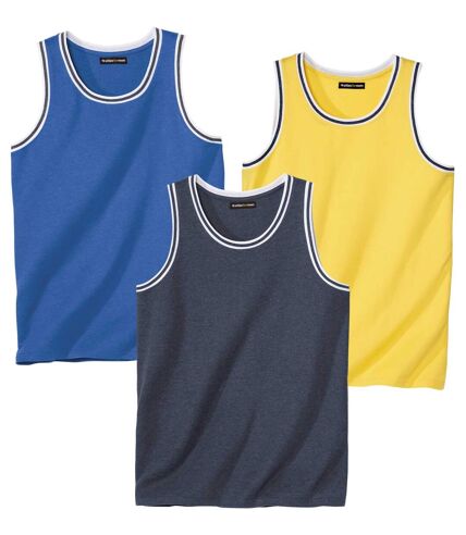Pack of 3 Men's Jersey Vests - Blue Yellow Navy