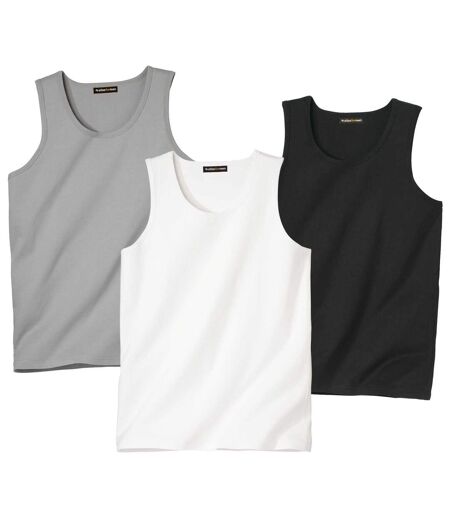 Pack of 3 Men's Essential Vests - Grey White Black