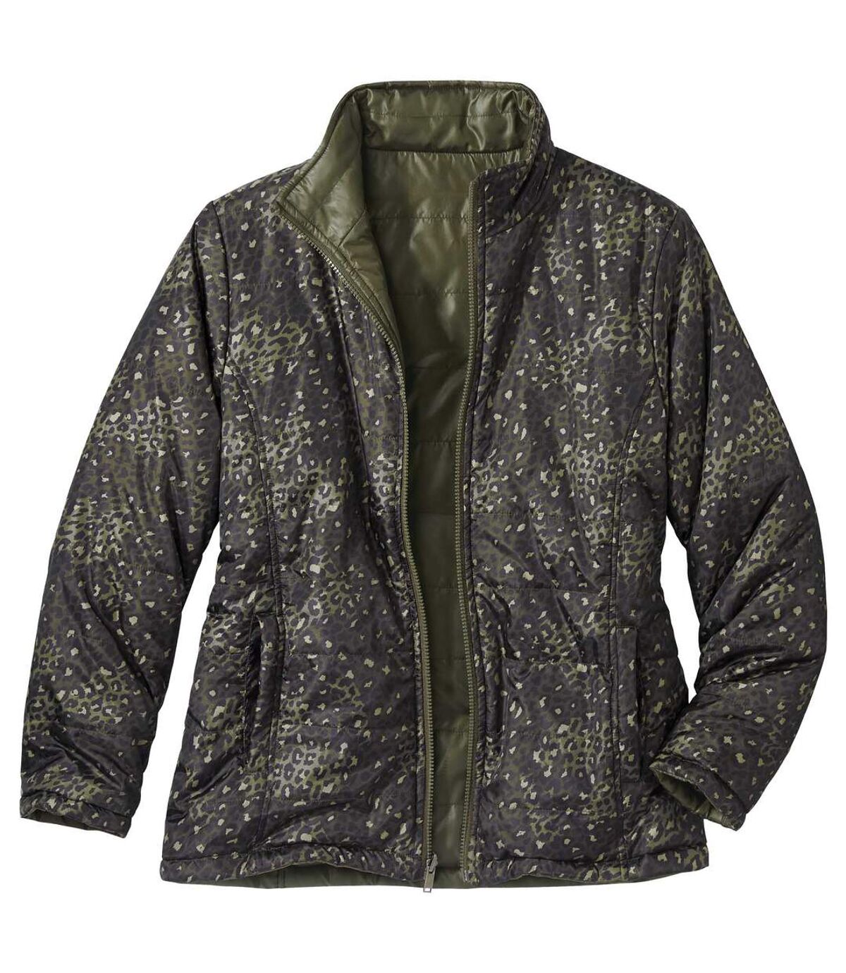 Oboustranná prošívaná bunda v barvě khaki a s leopardím potiskem Atlas For Men