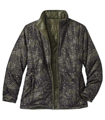 Kifordítható khaki kabát leopárdmintával