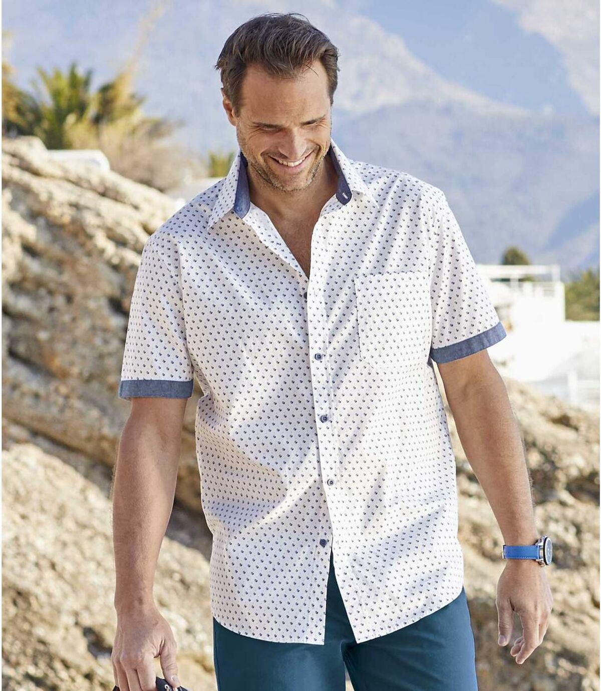 Men's White Patterned Summer Shirt Atlas For Men
