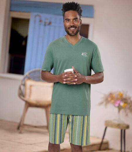 Zomerpyjama Nature met effen T-shirt en geruite broek