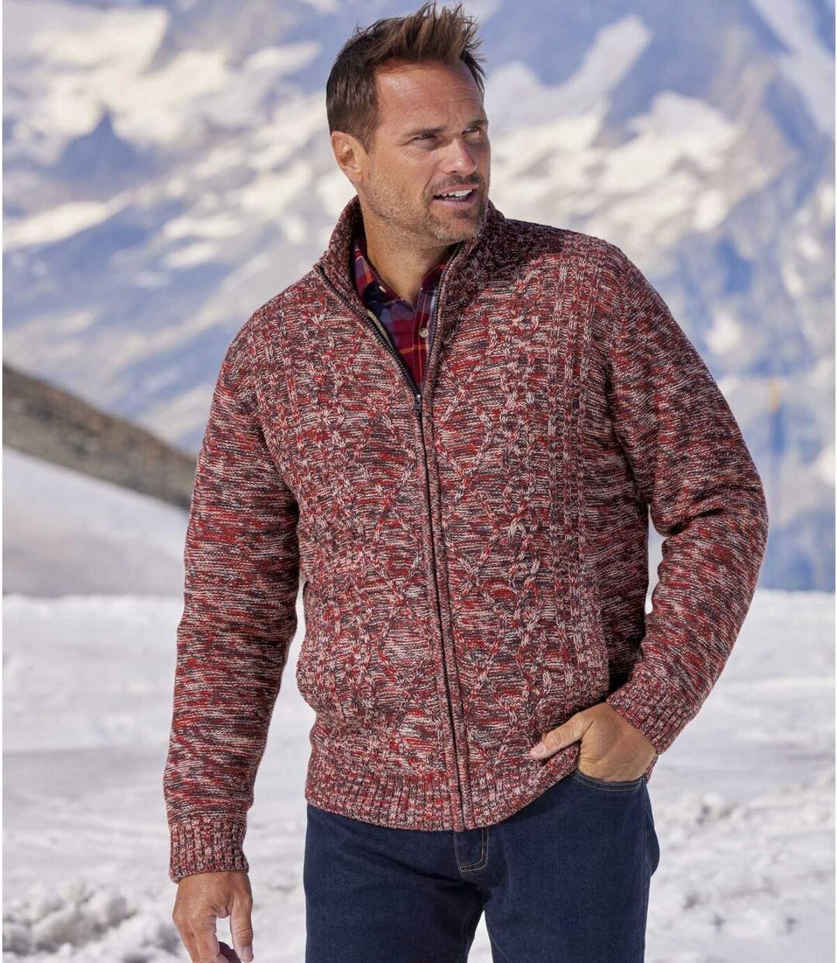 Men's Red Sherpa-Lined Knitted Jacket - Full Zip Atlas For Men