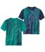 Pack of 2 Men's Printed T-Shirts - Green Navy  