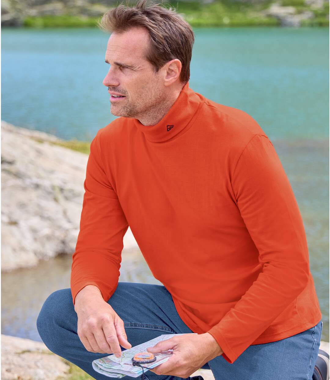 Pack of 3 Men's Turtleneck Tops - Orange Navy Blue