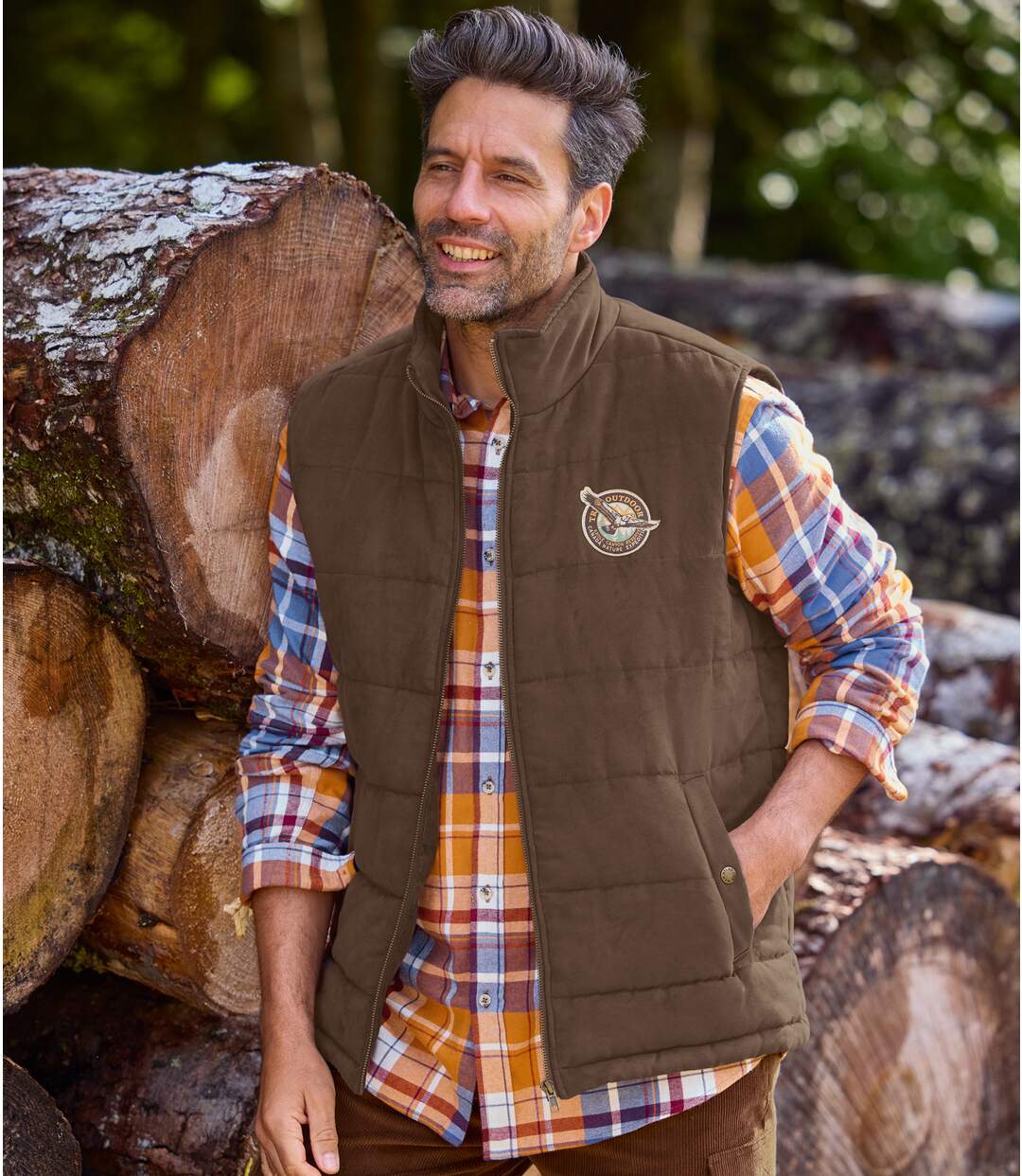 Men's Brown Faux-Suede Padded Vest-5