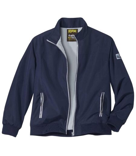 Men's Navy Fleece-Lined Microfibre Jacket - Full Zip - Water-Repellent