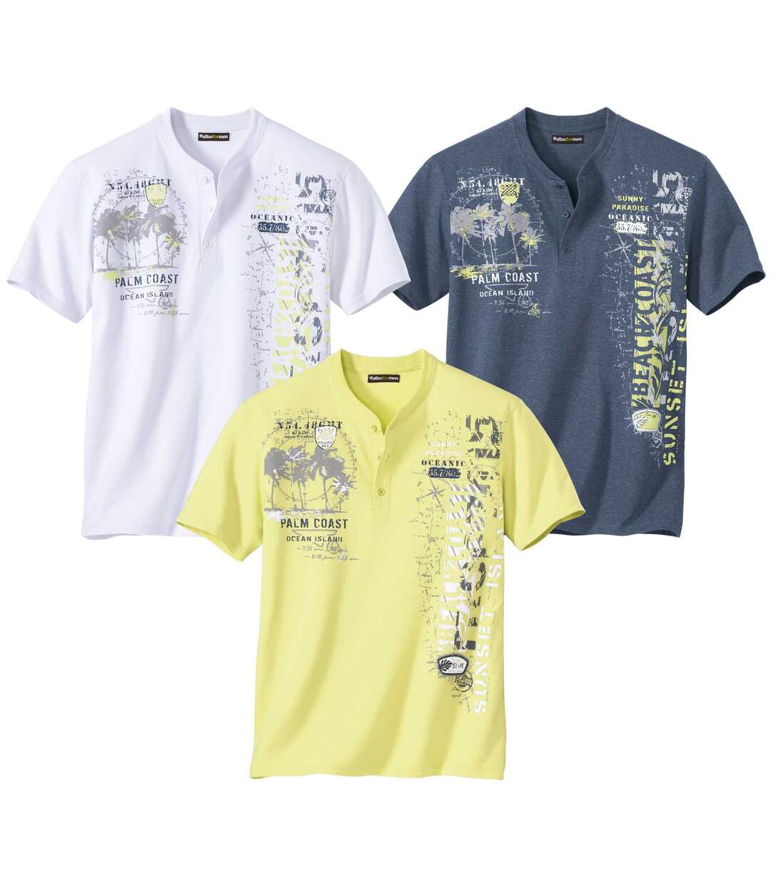 Zestaw 3 koszulek z dekoltem z guzikami Oceanic Atlas For Men