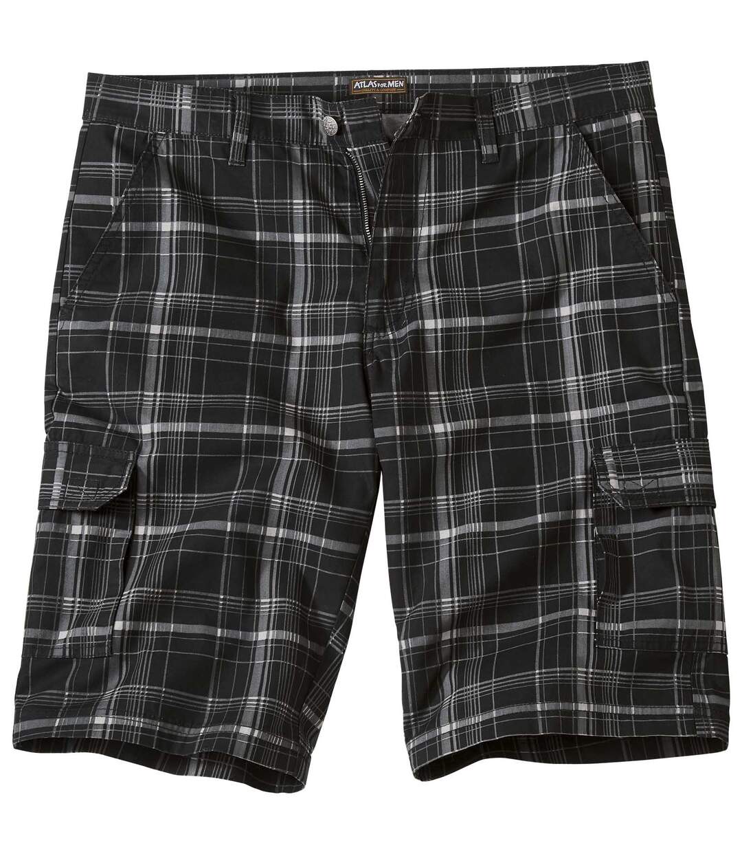 Men's Checked Cargo Shorts - Black, Grey Check Atlas For Men
