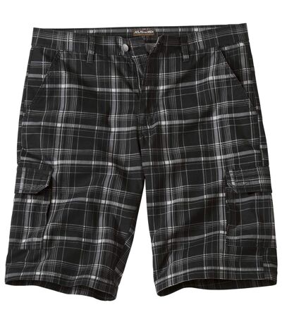 Men's Checked Cargo Shorts - Black Grey