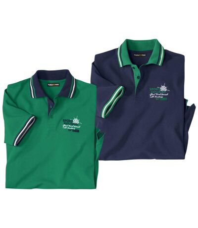 Pack of 2 Men's Piqué Polo Shirts - Green Navy